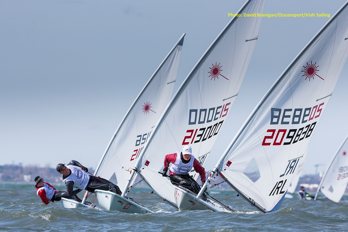 Peter Fagan (right) of the tacks ahead of Jamie McMahon of Howth Yacht Club